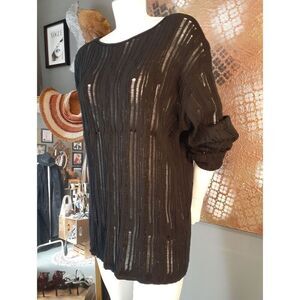 Zara Nwot Cotton Blend Sheer Black Open Work Drop Stitch Knit Tunic Sweater